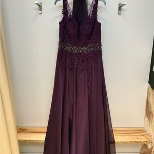 Mon Cheri Deep Purple Prom Dress